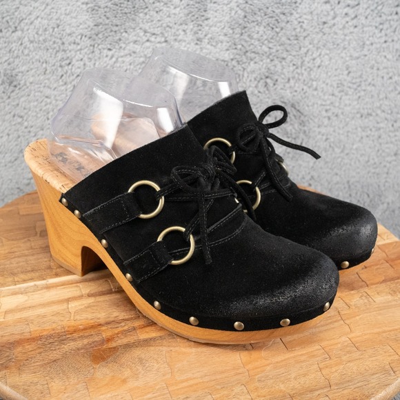 Korks Shoes - Korks Woodley Black Suede Boho Wooden Platform Clogs Mules Size 10